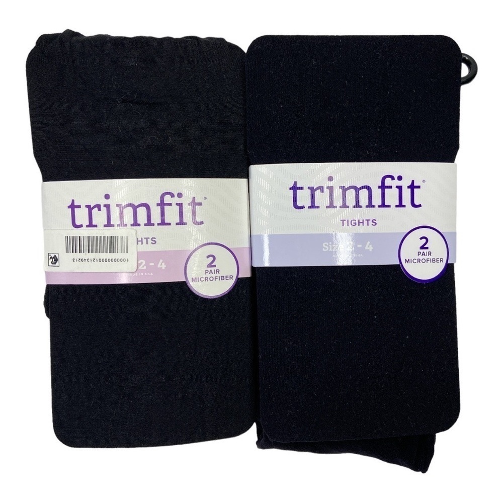 Trimfit Girls Solid Black 2-pack Microfiber Tights 4 Pairs Total Size 2 - 4 NWT